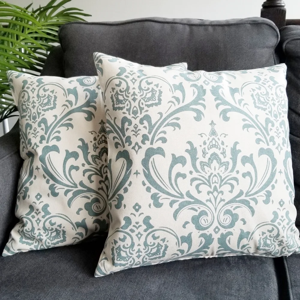 Classic Damask Decorative Throw Pillow - Teal and Cream